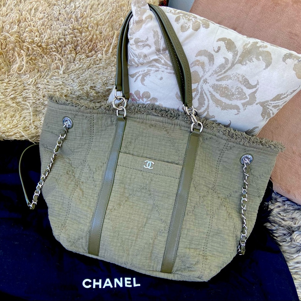 Chanel Cotton Quilted Fringe Tote Handbag RARE